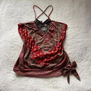 Vintage Suzy Shier Red Paisley Sleeveless Top